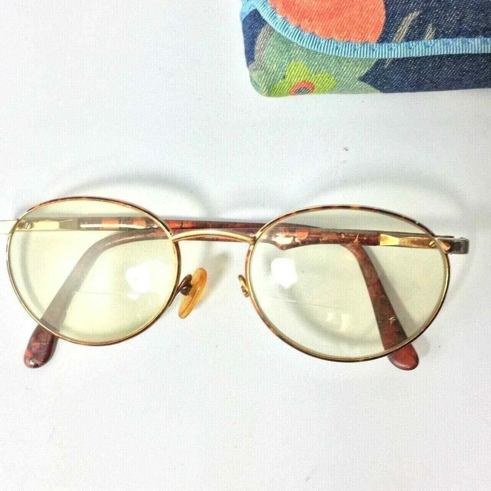 2 Vintage Metal Rim Womens Eyeglasses and‎ 1 Floral Case Costume Cosplay